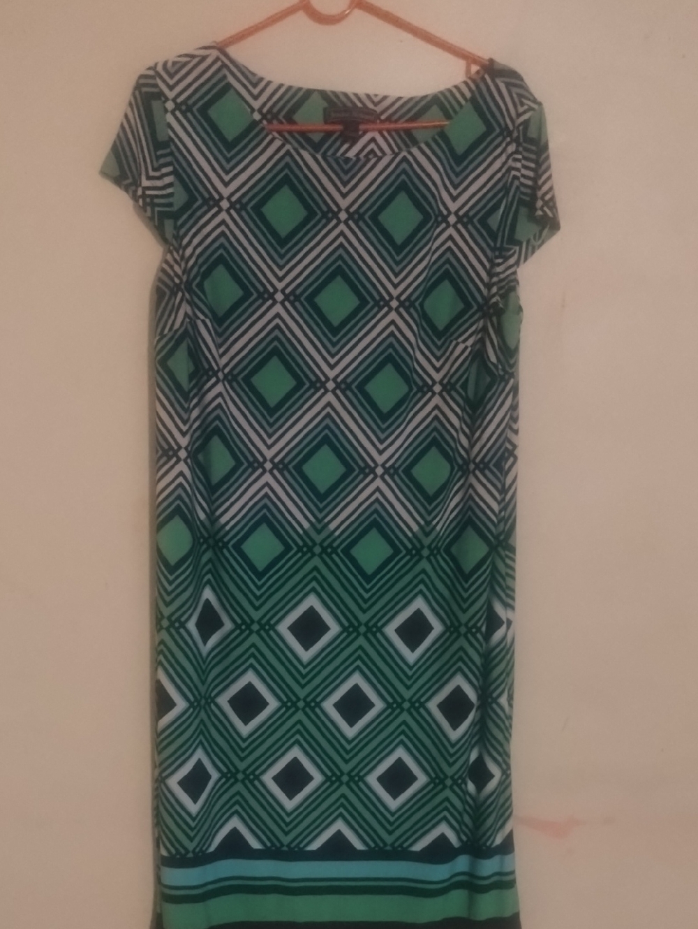 Jessica Howard Green and Navy Geometric Midi Dress